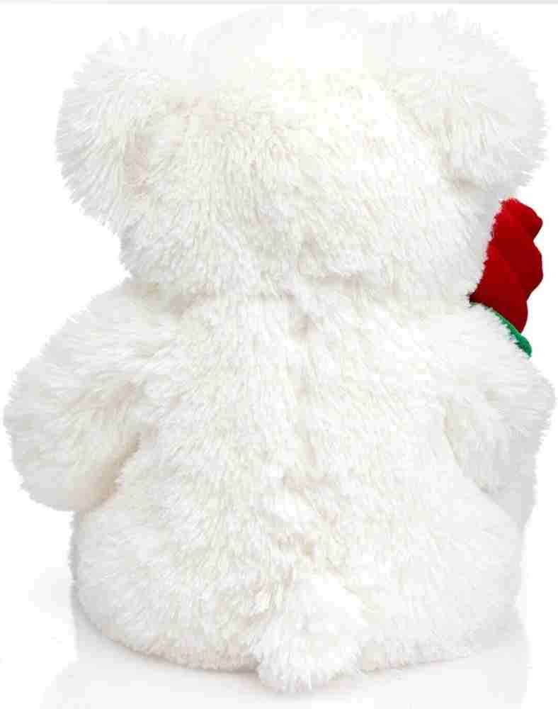 sai ji White Teddy bear with Heart and Rose soft toy big size teddy bear -  35 cm - White Teddy bear with Heart and Rose soft toy big size teddy bear .