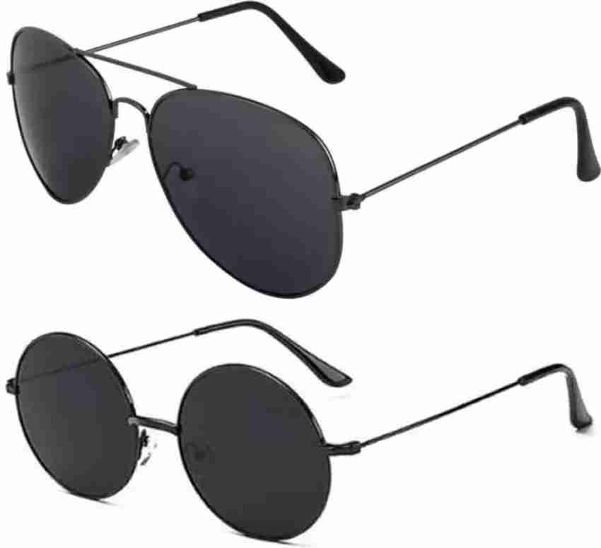 Buy RMKK Round Aviator Sunglasses Black Black For Men Women