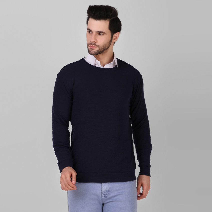 DIAZ Solid Crew Neck Casual Men Blue Sweater Buy DIAZ Solid Crew