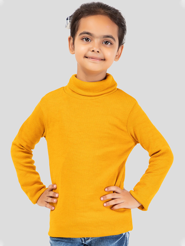 YHA Solid High Neck Casual Girls Yellow Sweater Buy YHA Solid