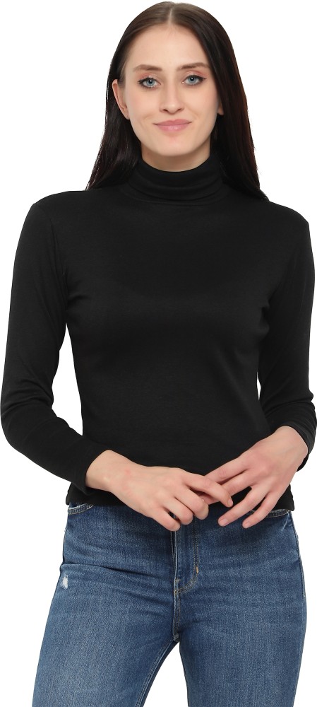 Jayinki Designs Solid Women High Neck Black T-Shirt - Buy Jayinki Designs  Solid Women High Neck Black T-Shirt Online at Best Prices in India