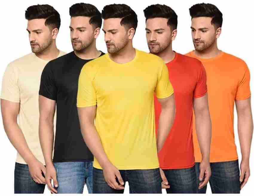 5 Packs - New Plain Yellow T-shirts for Men