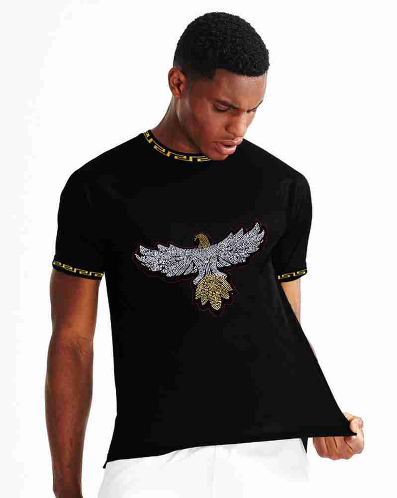 level Embroidered Men Round Neck Black T Shirt Buy level