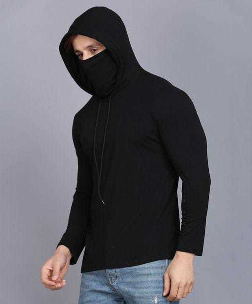 Solid men hooded sales neck black t shirt