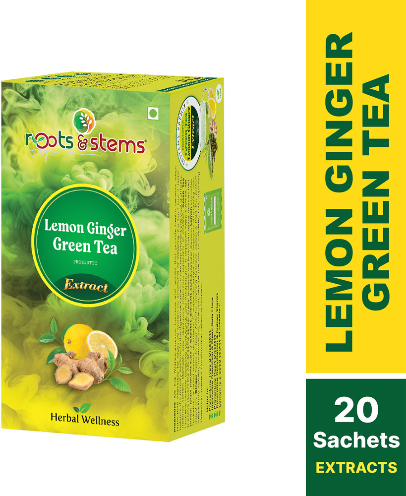 Roots Stems Green Tea Lemon Ginger Extract Premix Green Tea with Probiotic for Fat Loss Lemon Ginger Green Tea Box Price in India Buy Roots Stems Green Tea Lemon