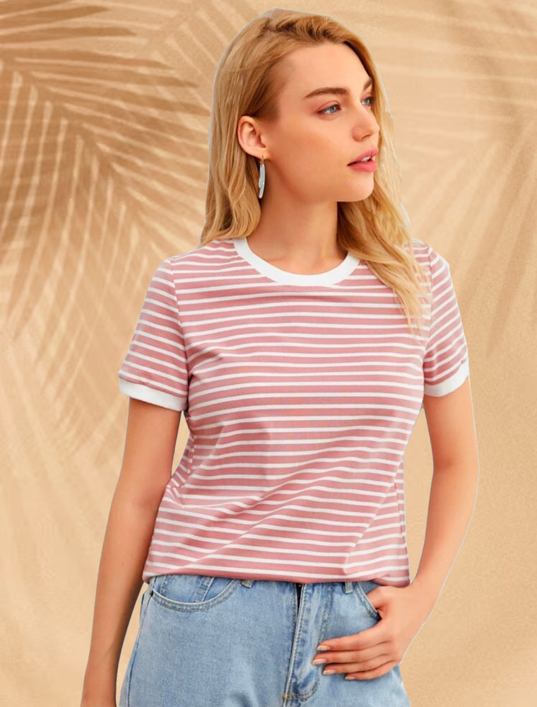 Dream Beauty Fashion Striped Women Round Neck Pink T Shirt Buy