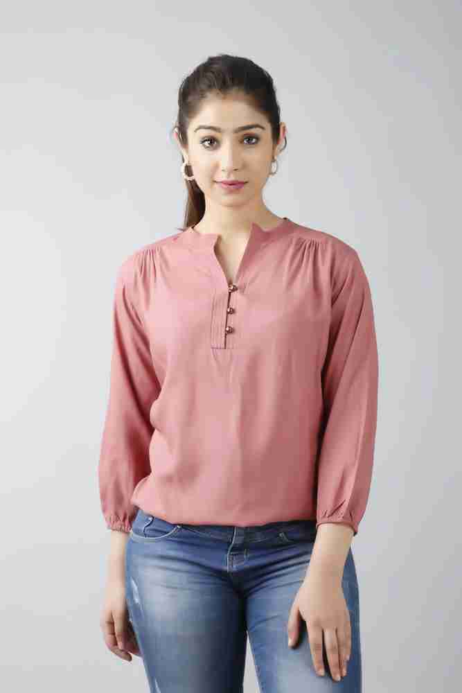 nishfashion Casual Solid Women Pink Top
