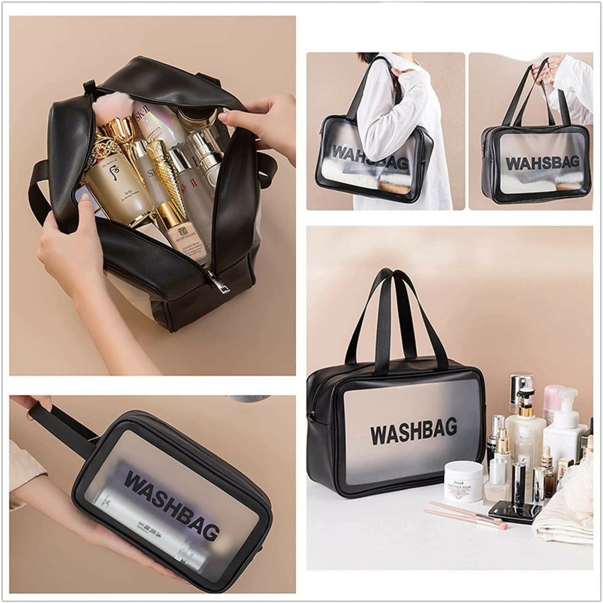 PROUDME Clear Toiletry bag for Women Makeup pouch Waterproof Wash Bag  Cosmetic Organizer Travel Toiletry Kit BLACK - Price in India