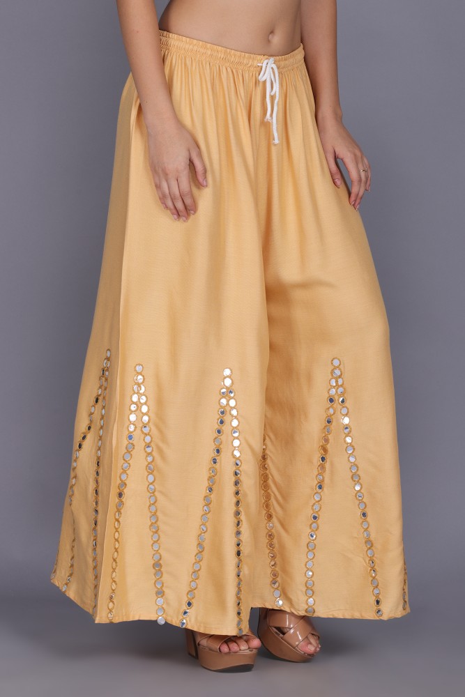 Golden Women's Silk Stripe Tassles Flare Palazzo Trouser - RIVI - 3023514