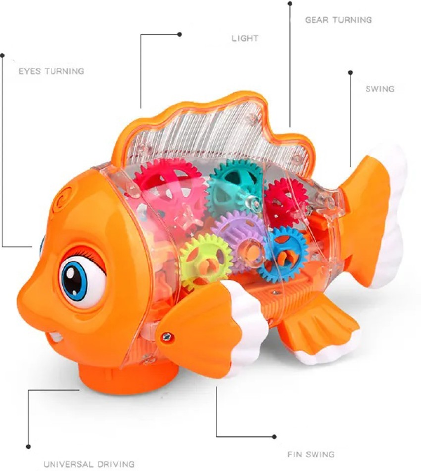 KOKEE TOYS Transparent Gear Fish Vehicle Toy for Kids with 3D