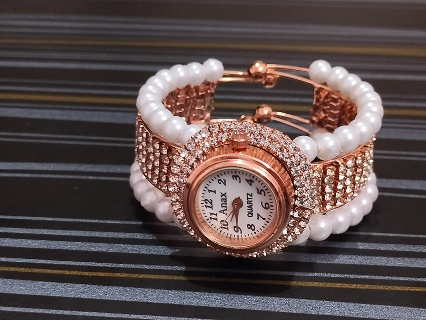 Aaruhi Creation Trendy Pearl Diamond Analog Watch Bracelet for