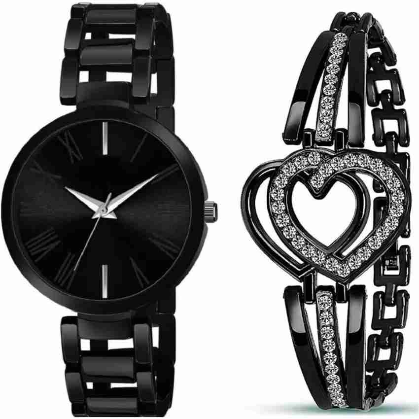 Black metal watches for girls clearance