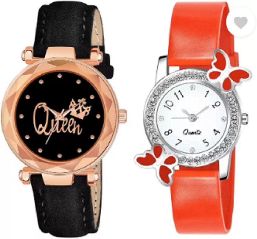 KU Girls New Stylish Combo Of Queen Printed Dial Black Watch Red Butterfly No Analog Watch For Women Buy KU Girls New Stylish Combo Of Queen Printed Dial Black
