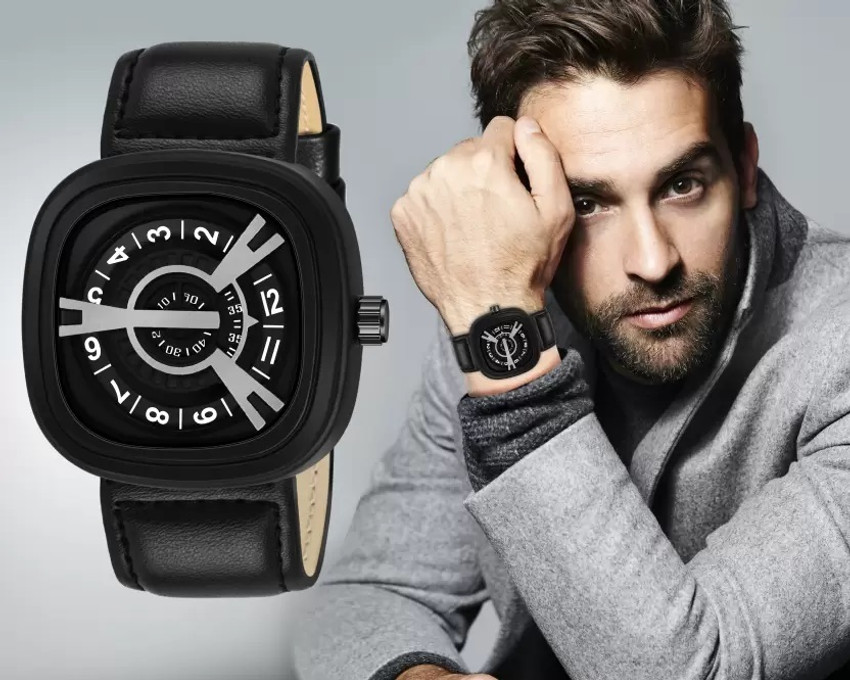 dexem Stylish Designer Unisex Seven Friday Square Black Analog