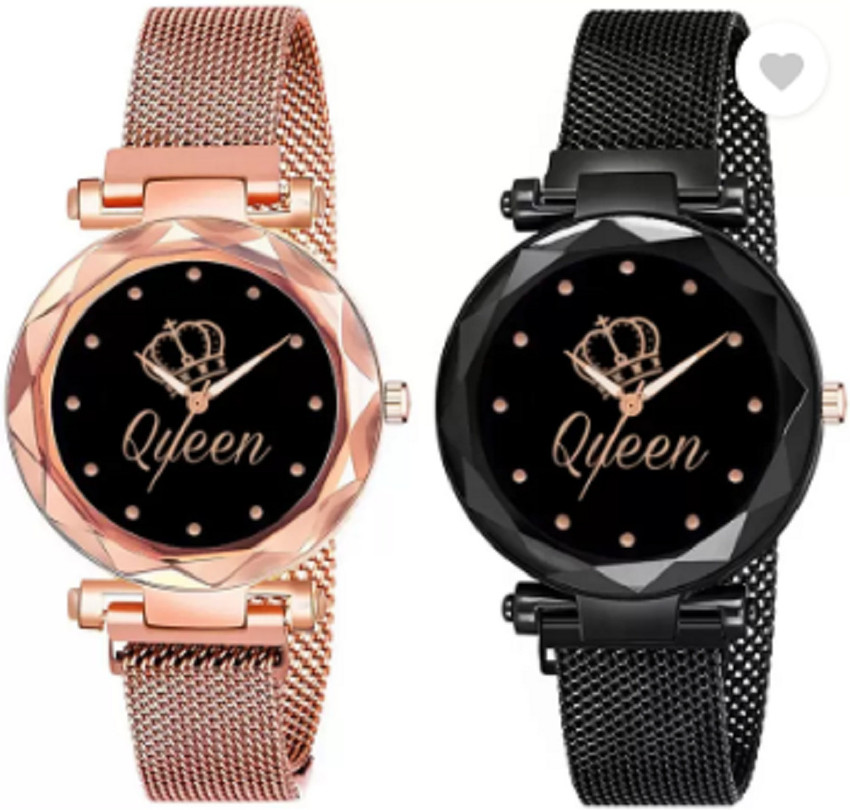 KU Girls 2 Queen Dial Magnetic Strap Luxury Gold and Black No Analog Watch For Women Buy KU Girls 2 Queen Dial Magnetic Strap Luxury Gold and Black No Analog