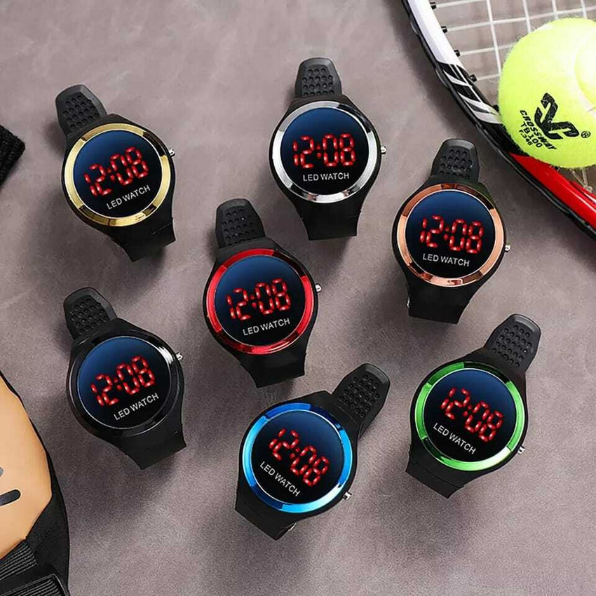 Ornate Apple led watch silver apple round black dial digital led