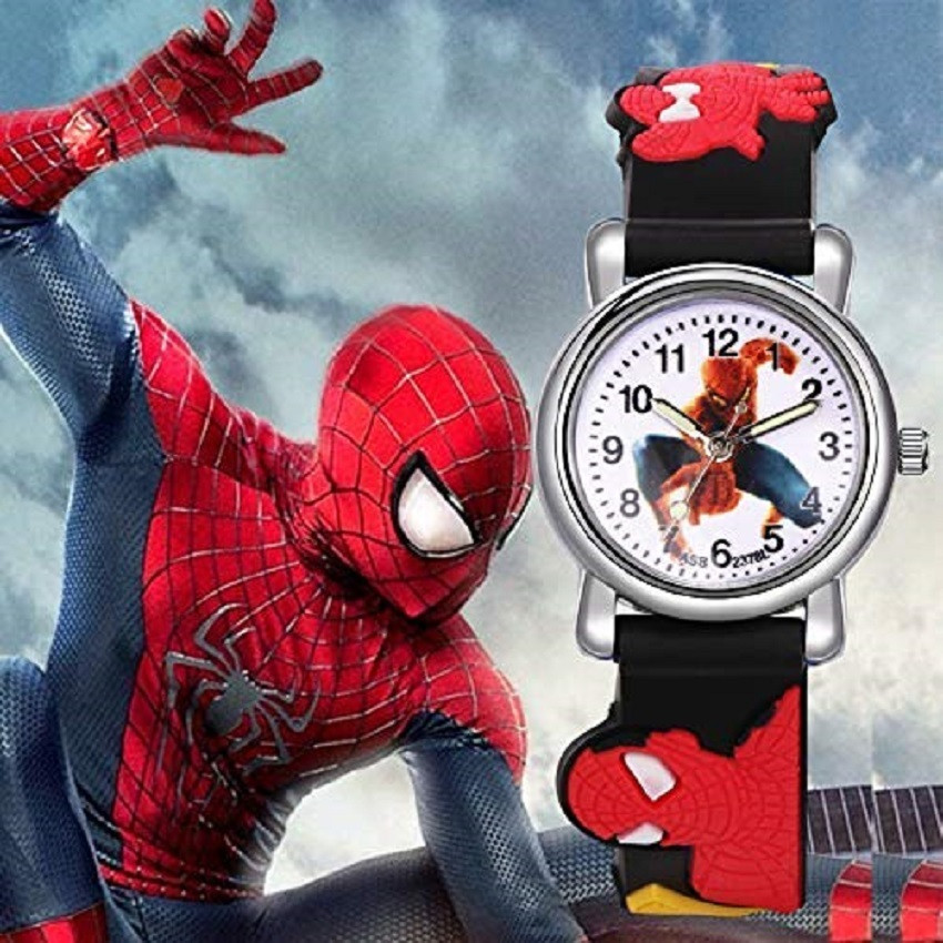 Prozo Spider Man Black Analog Watch For Boys Buy Prozo Spider Man Black Analog Watch For Boys Analogue White Dial Spiderman Kids Watches For Boys And Girls 3 10 Years