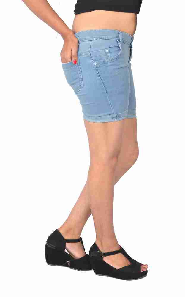 Nifty Solid Women Denim Blue Denim Shorts