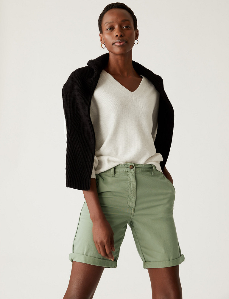 MARKS SPENCER Solid Women Green Chino Shorts Buy MARKS
