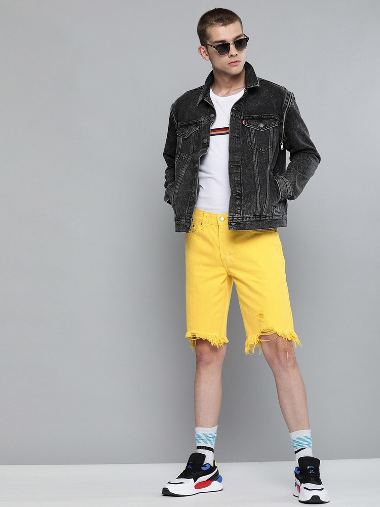 Mens yellow best sale denim shorts