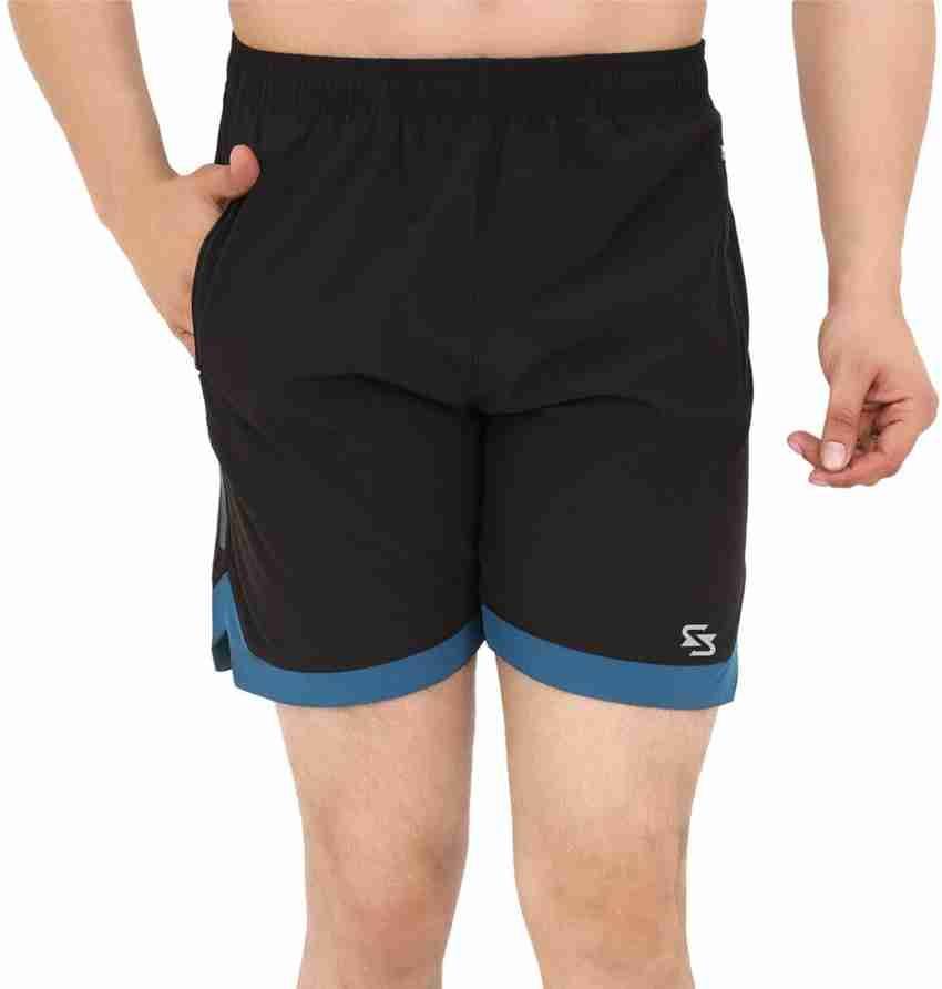 Sportinger Solid Color Block Men Black Blue Regular Shorts