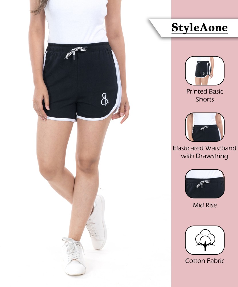 STYLEAONE Women Cotton Printed Crop Top & Hot pants, Gym, Cycling, Running,  Sports, Yoga Shorts Set (Medium, BLACK & WHITE) : : Fashion