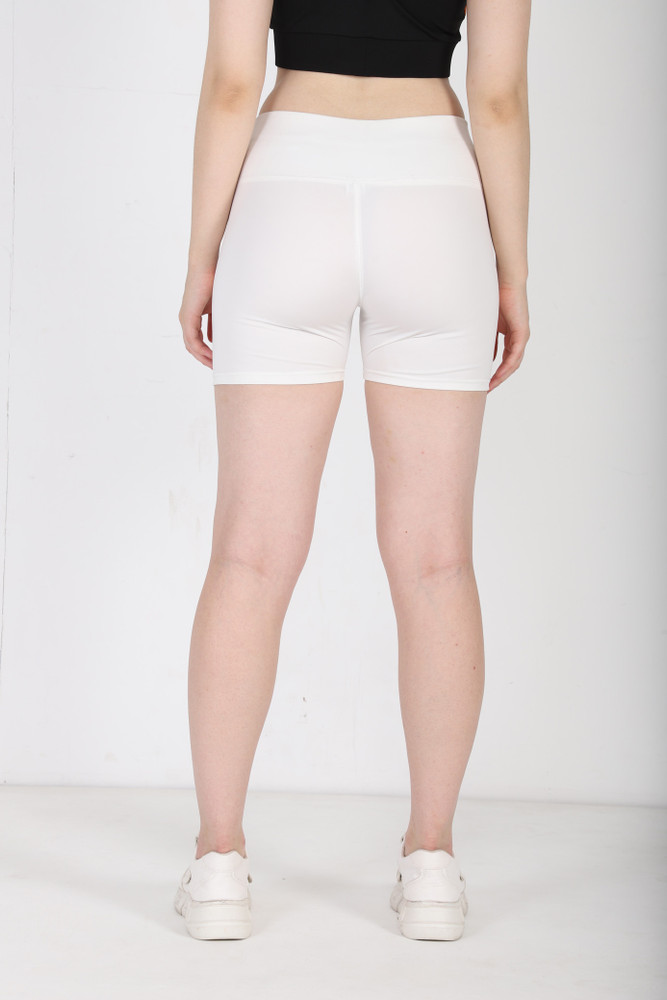 white mini cycling shorts