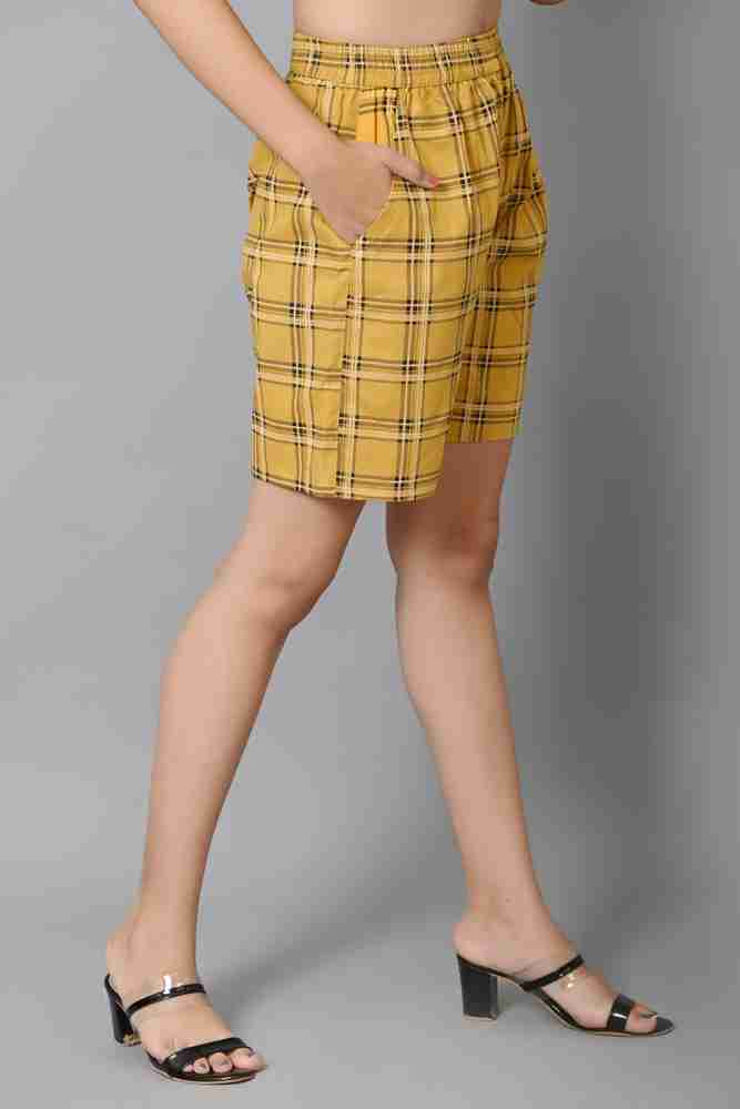 Yellow plaid store shorts womens