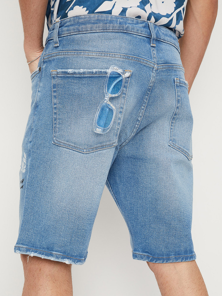 MAX Distressed Men Blue Denim Shorts Buy MAX Distressed Men Blue