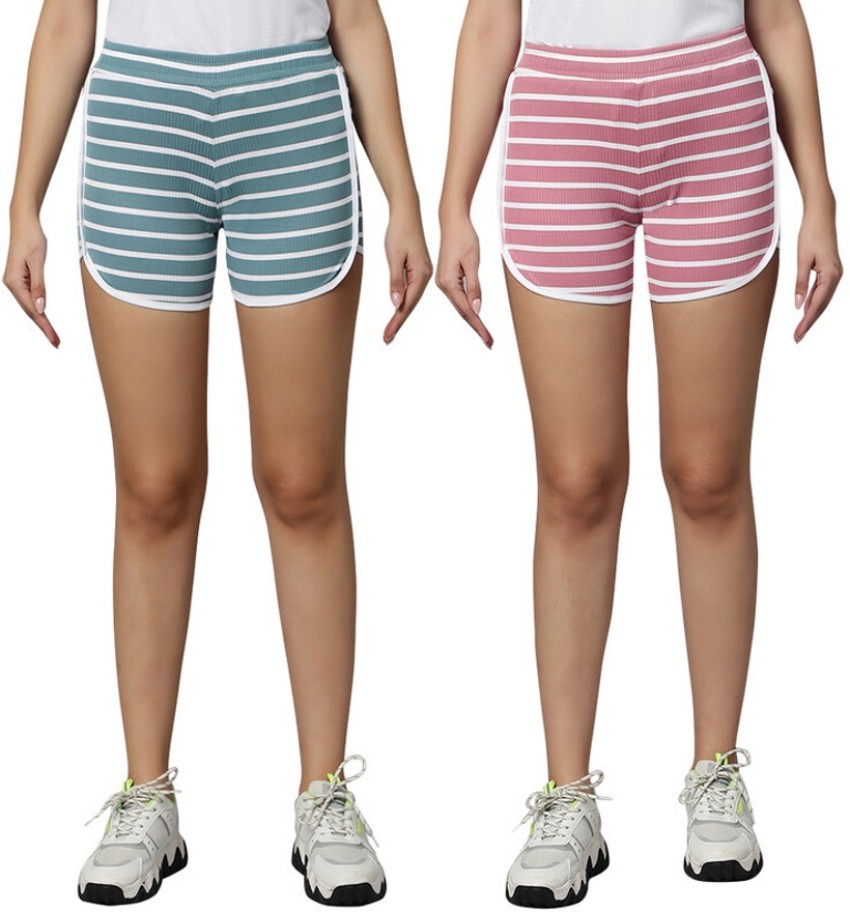 omtex Striped Women Multicolor Sports Shorts - Buy omtex Striped