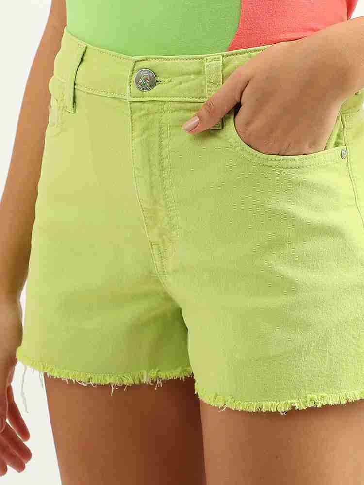Lime green denim shorts shop