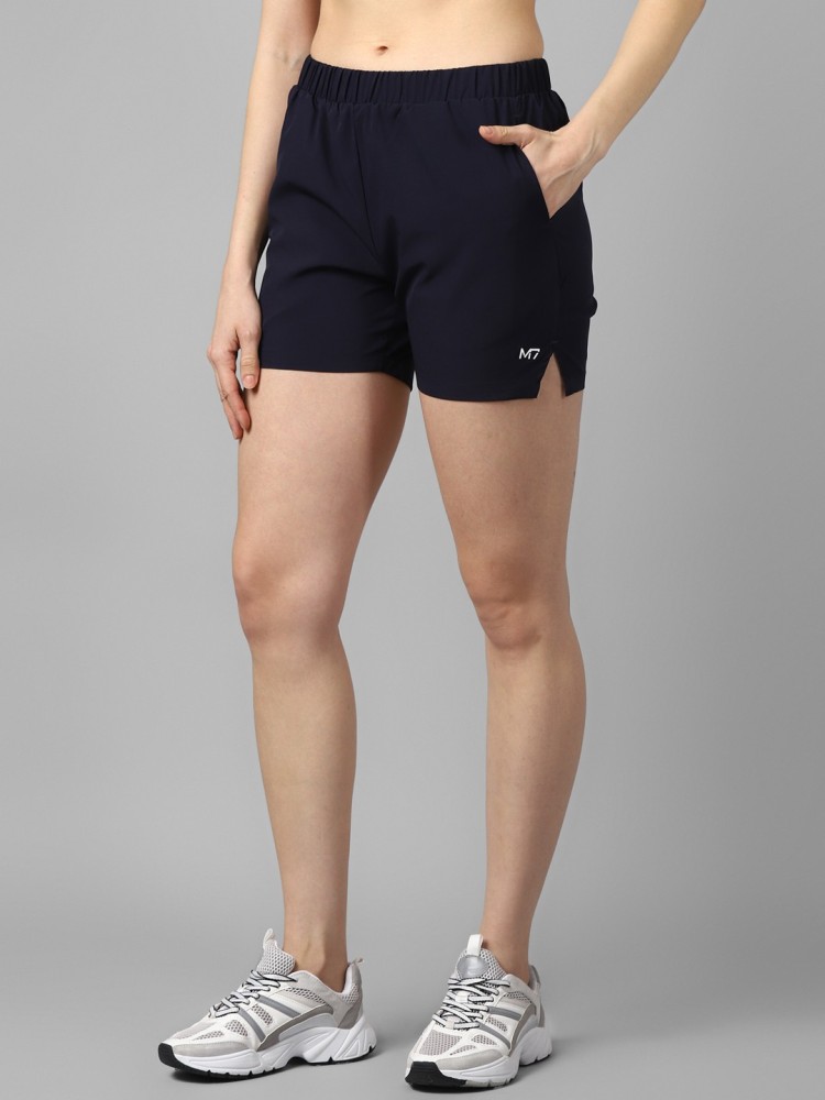 M7 By Metronaut Solid Women Dark Blue Sports Shorts, Running