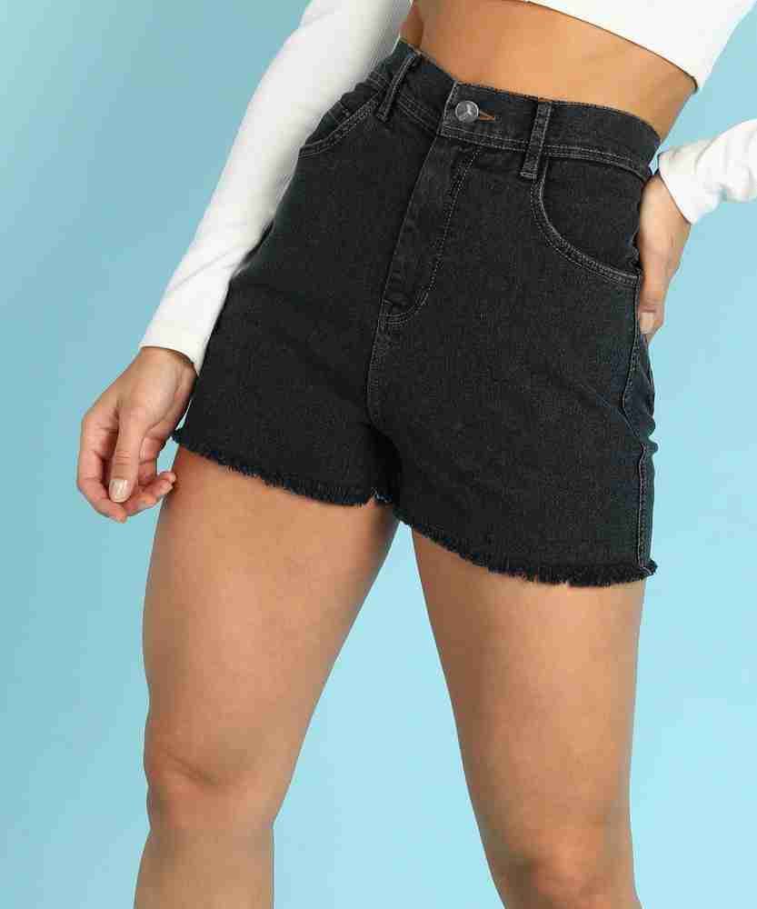 Black womens denim shorts shop