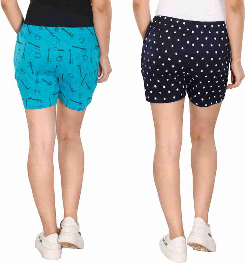 StyleAone Printed Women Dark Blue Black Beach Shorts Gym Shorts Night Shorts Regular Shorts Basic Shorts Running Shorts Sports Shorts Cycling