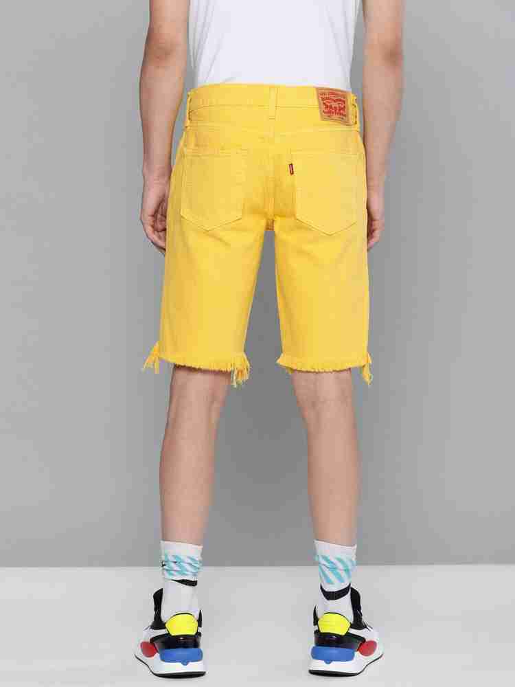Mens yellow denim shorts on sale
