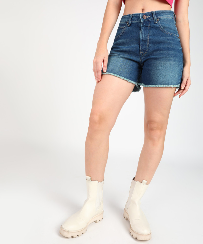 Pepe Jeans Dyed Washed Women Blue Denim Shorts Buy Pepe Jeans
