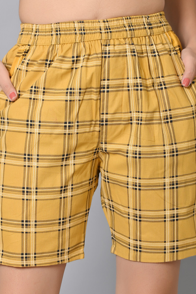 Yellow checkered shorts cheap