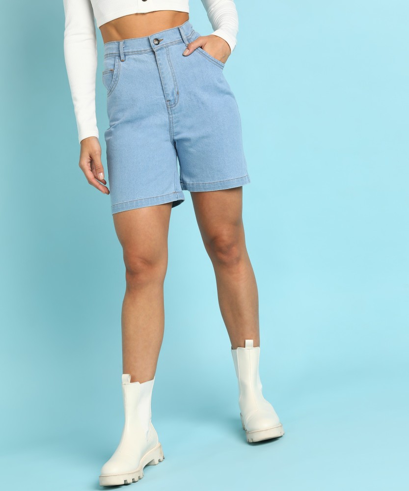 Buy Solid Women LightBlue Denim Shorts Online at Best Prices in