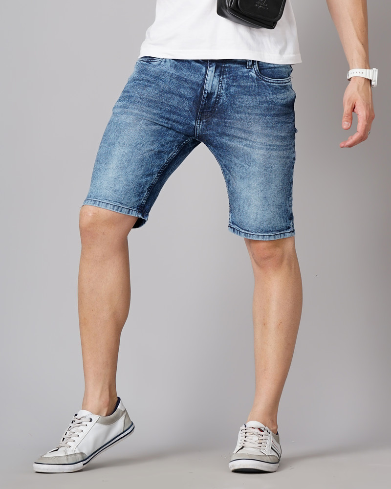 Color block denim shorts hot sale