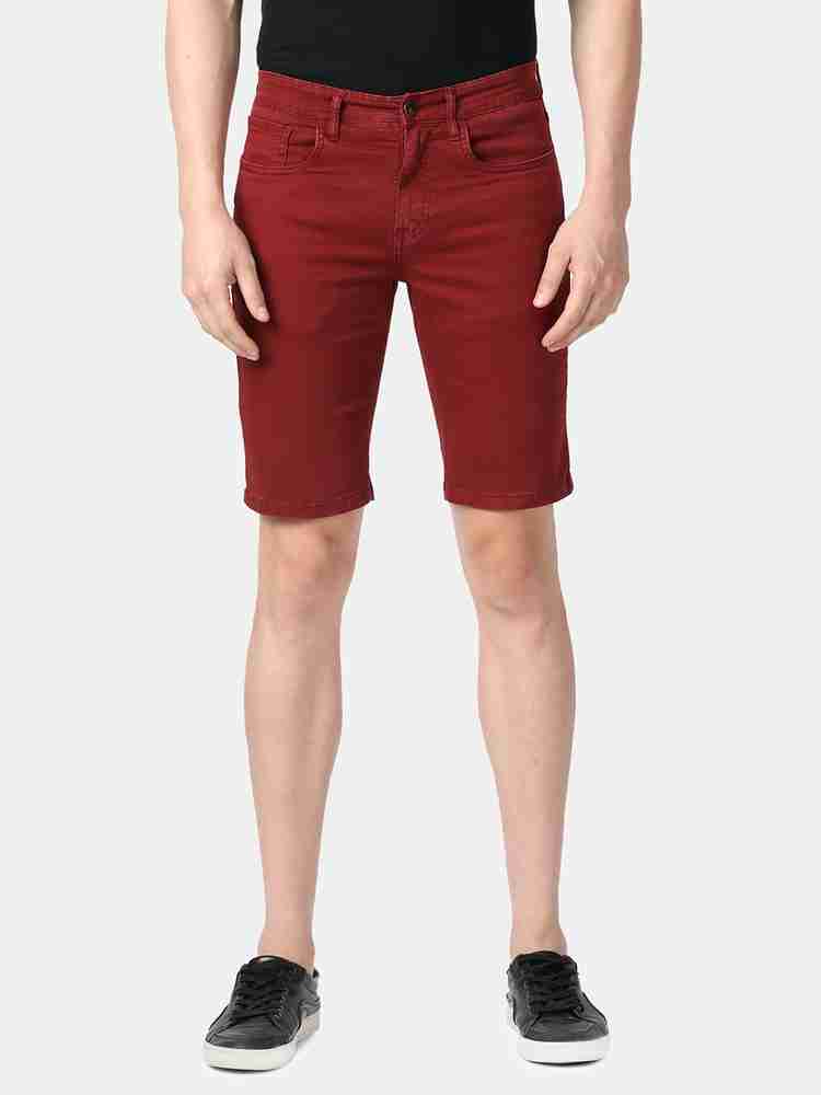 Mens red jean shorts online