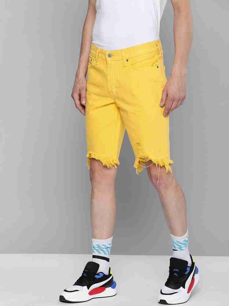 Mens yellow denim shorts outlet