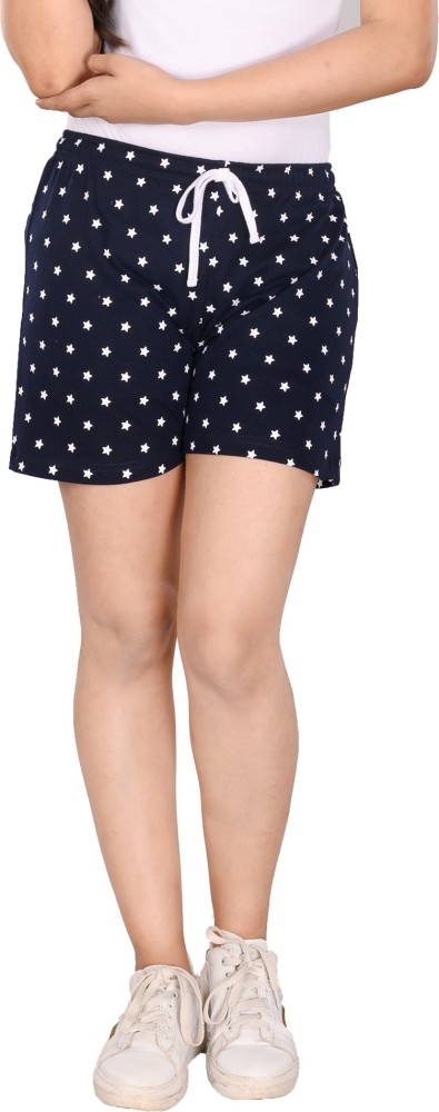 Printed Women Dark Blue Gym Shorts