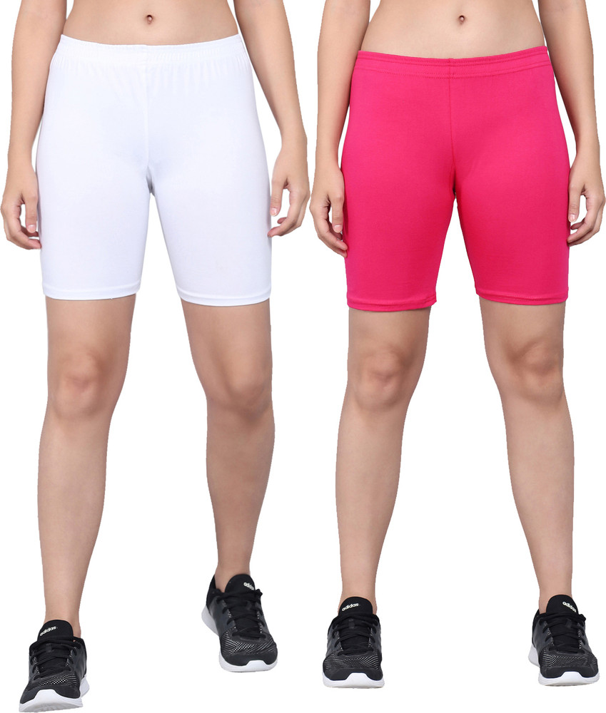 NGT Solid Women White Pink Cycling Shorts