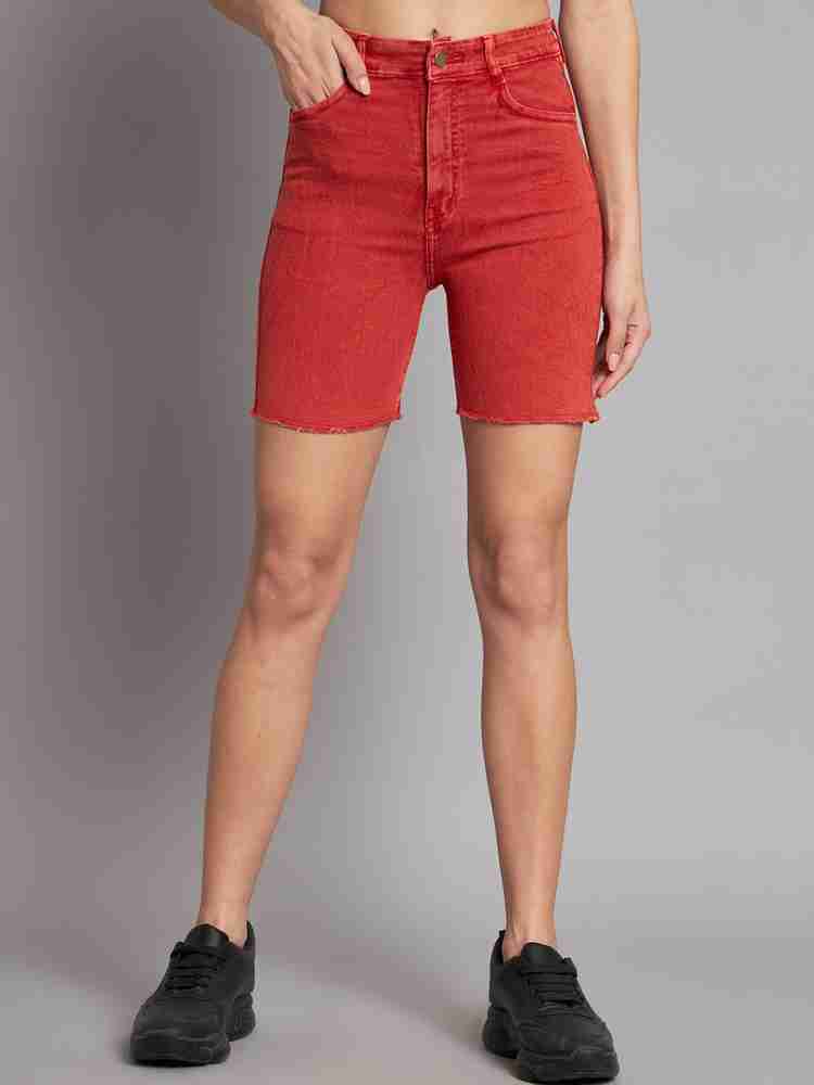 Red high waisted jean shorts store