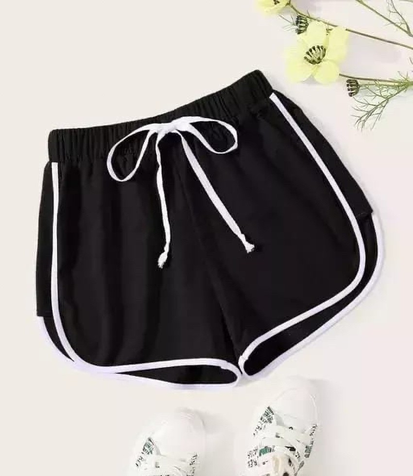 Shrishyamcloths Striped Women Black, White Sports Shorts - Buy