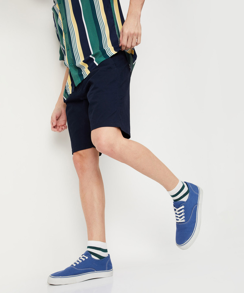 MAX Solid Men Blue Basic Shorts Buy MAX Solid Men Blue Basic