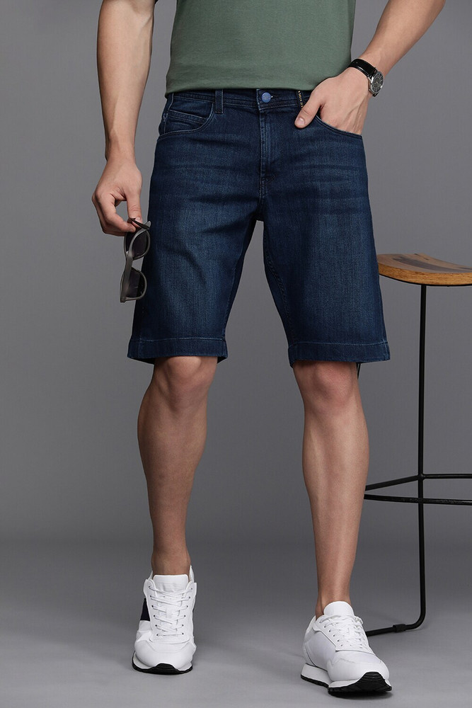 Allen Solly Solid Men Dark Blue Denim Shorts Buy Allen Solly