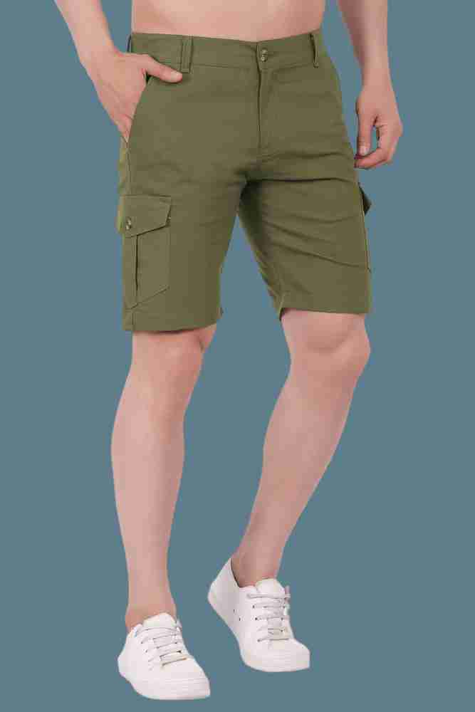 CLOTHINK India Solid Men Dark Green Cargo Shorts Buy CLOTHINK