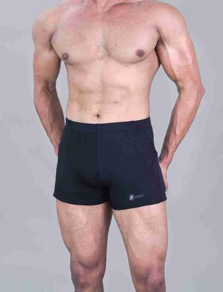 Keepfit men black swimming trunks with contrast mesh pannel design