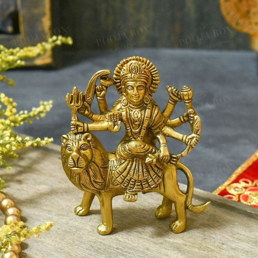 Durga Ma Statue Brass Durga Ma Idols Hindu Goddess of Protection Hindu  Goddess Statue Sitting on Lion Goddess of War Indian Home Temple Decor Durga